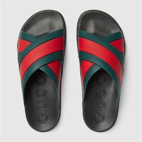 gucci men's rubber slide sandal with web|Gucci miami rubber platform slides.